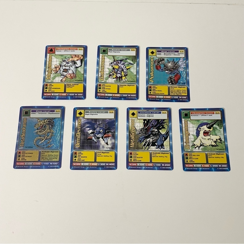 Vtg Lot of 7 Digimon Trading Cards MetalSeadramon DemiDevimon Drimogemon